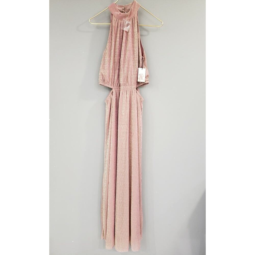 NEW Sincerely Jules Pink Metallic Shiny Cutout Maxi Dress size medium prom beach